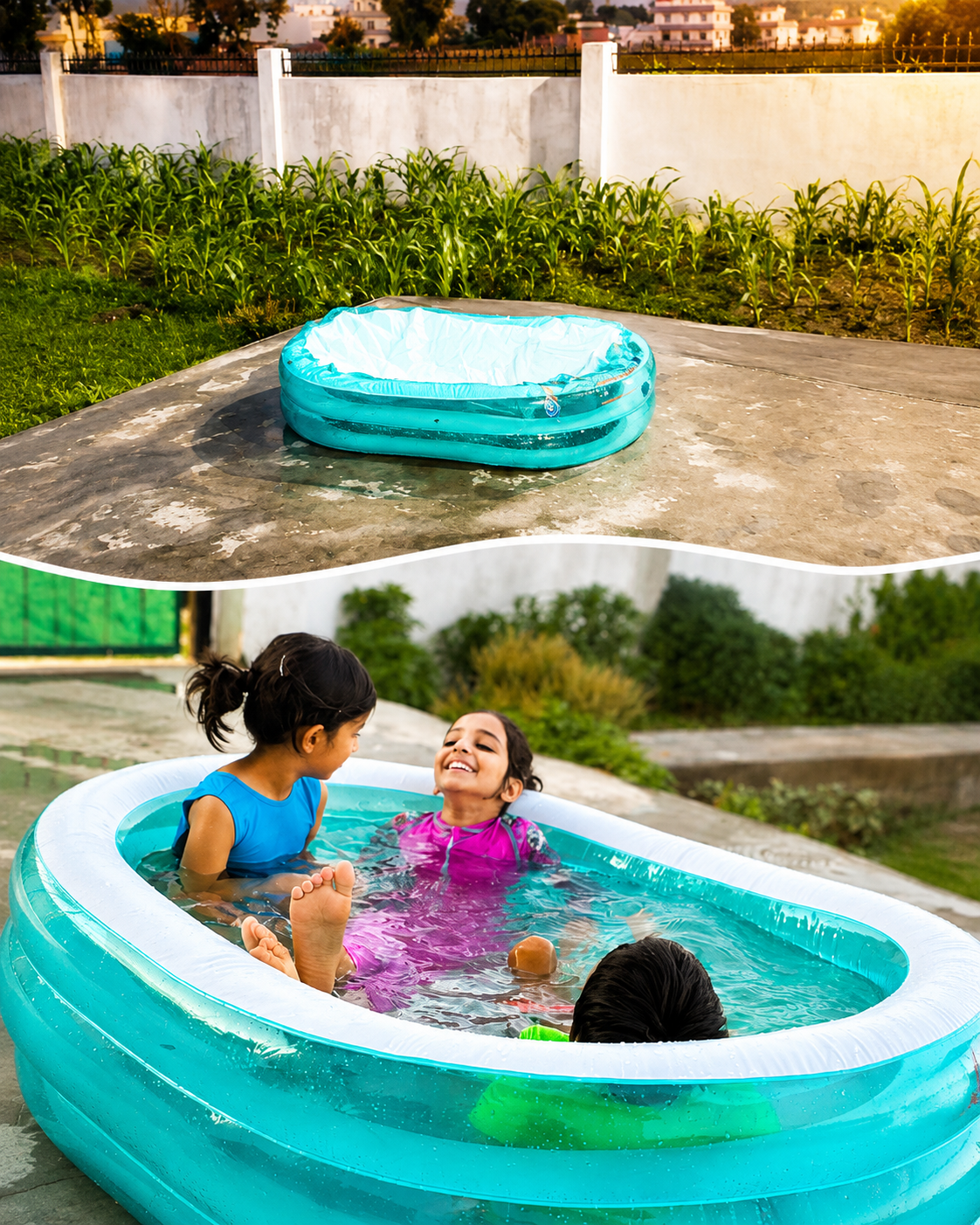 Splash pool — empty and with kids swimming